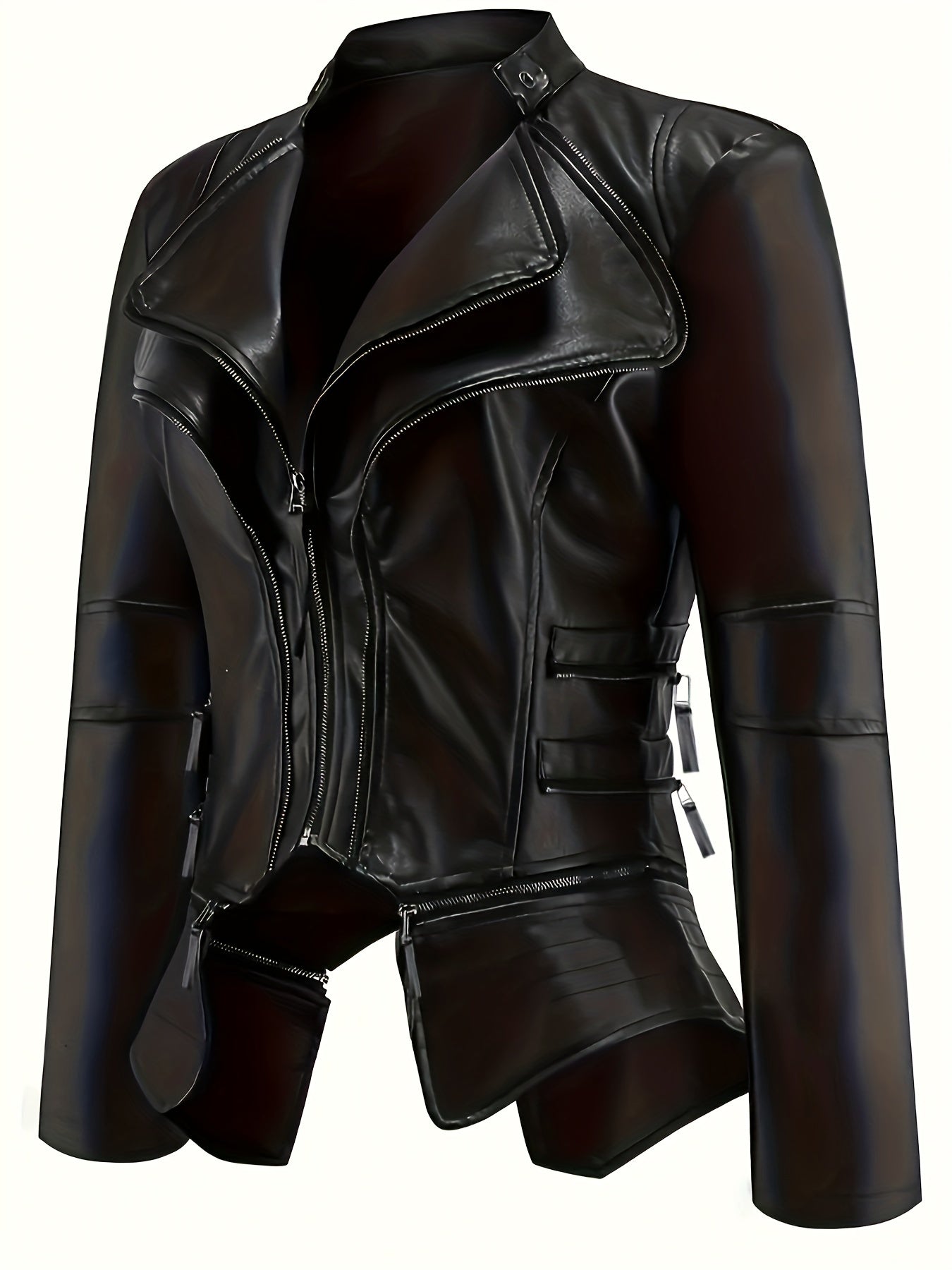 Punk Solid Jacket Zipper Layered Stitching Long Sleeve Outerwear