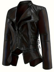 Punk Solid Jacket Zipper Layered Stitching Long Sleeve Outerwear