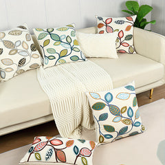 Colorful Leaves and Flowers Embroidered Pillow Cover