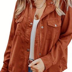 Solid Button Front Long Sleeve Jacket
