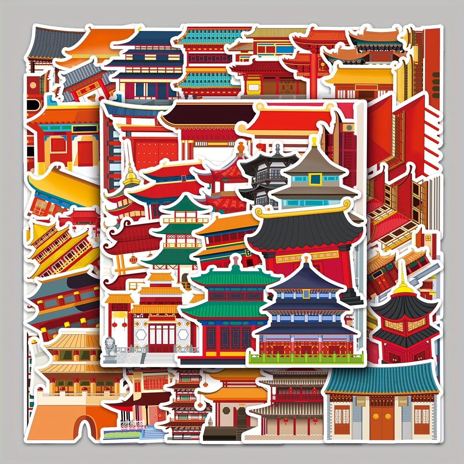 50pcs Chinese Ancient Architecture Mortise And Tenon Stickers