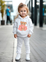 Heart Bear Print Hooded Pullover Pants Set for Kids