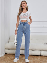 High Waist Straight Jeans Loose Fit High Rise Denim Pants