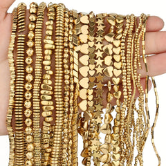 High Retention Natural Golden Hematite Beads Strand DIY Jewelry Making