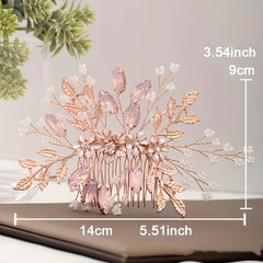 Rose Gold Hair Comb Floral Crystal Leaf Bridal Wedding Headpiece