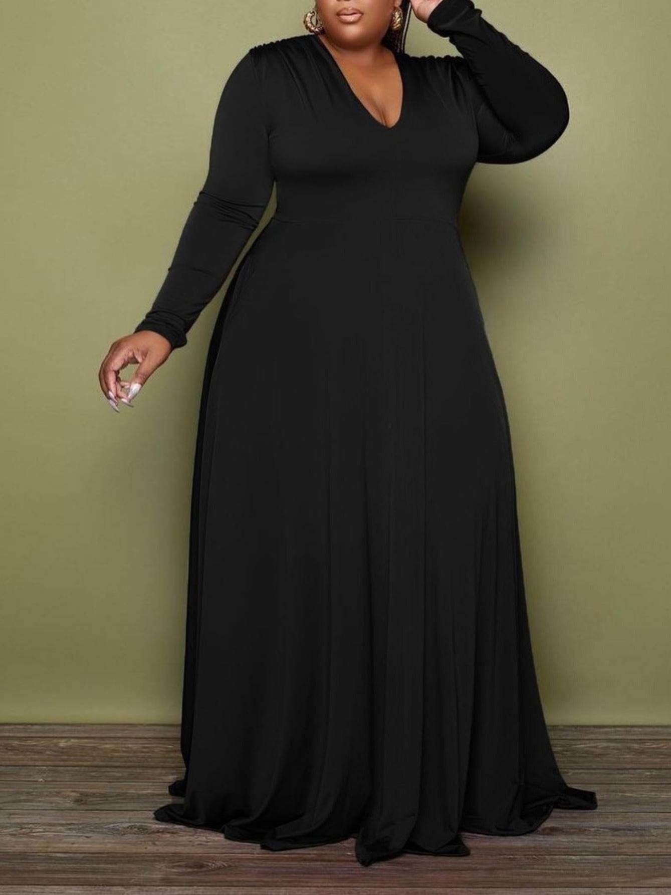 V Neck Long Sleeve Maxi Dress