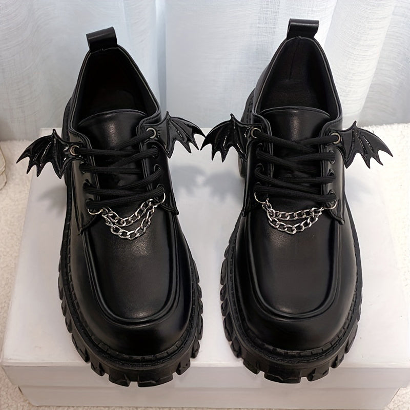 Women's Gothic Platform Loafers Bat Wings Chunky Shoes