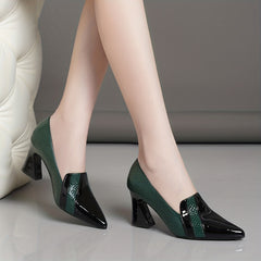 Crocodile Decor Chunky Heels Pointed Toe Pumps