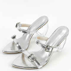 Women's Heart Heel Sandals Pointed Double Buckle Slip On Fashion Party Sandals