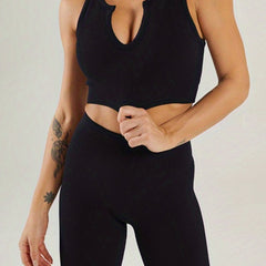 Ribbed Knit Sports Bra High Stretch Tank Top