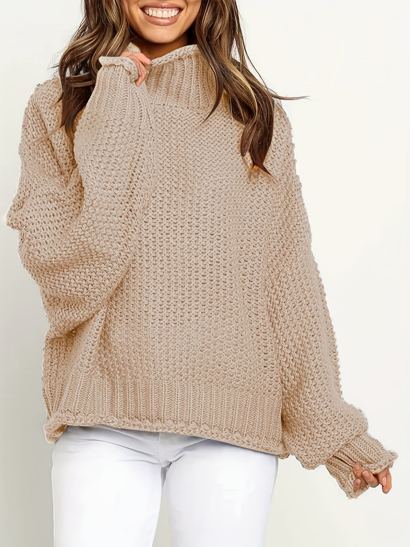 Batwing Sleeve Turtle Neck Sweater Loose Fit Casual Pullover