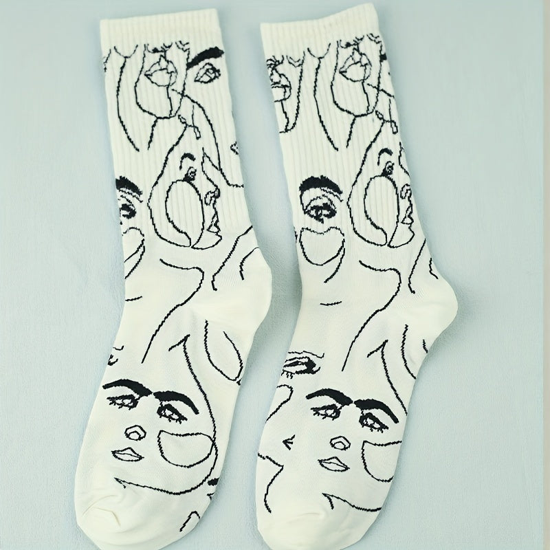 Abstract Pattern Crew Socks Soft & Comfy Women's Mid Tube Stockings