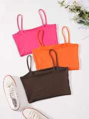 3pcs Solid Crop Cami Top Set for Women