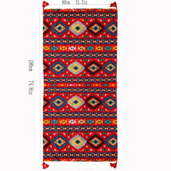 Vintage Geometric Print Scarf Bohemian Tassel Shawl Red