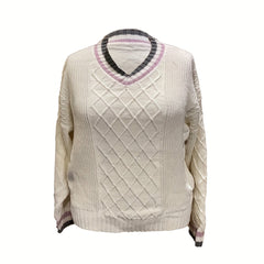 Colorblock Jacquard Long Sleeve V Neck Sweater