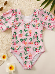 Girl's Floral Onesie Swimsuit Short Sleeve Bathing Suit Kids Clothes