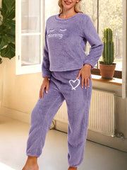 Cozy Fuzzy Pajama Set Long Sleeve Top & Elastic Waistband Pant
