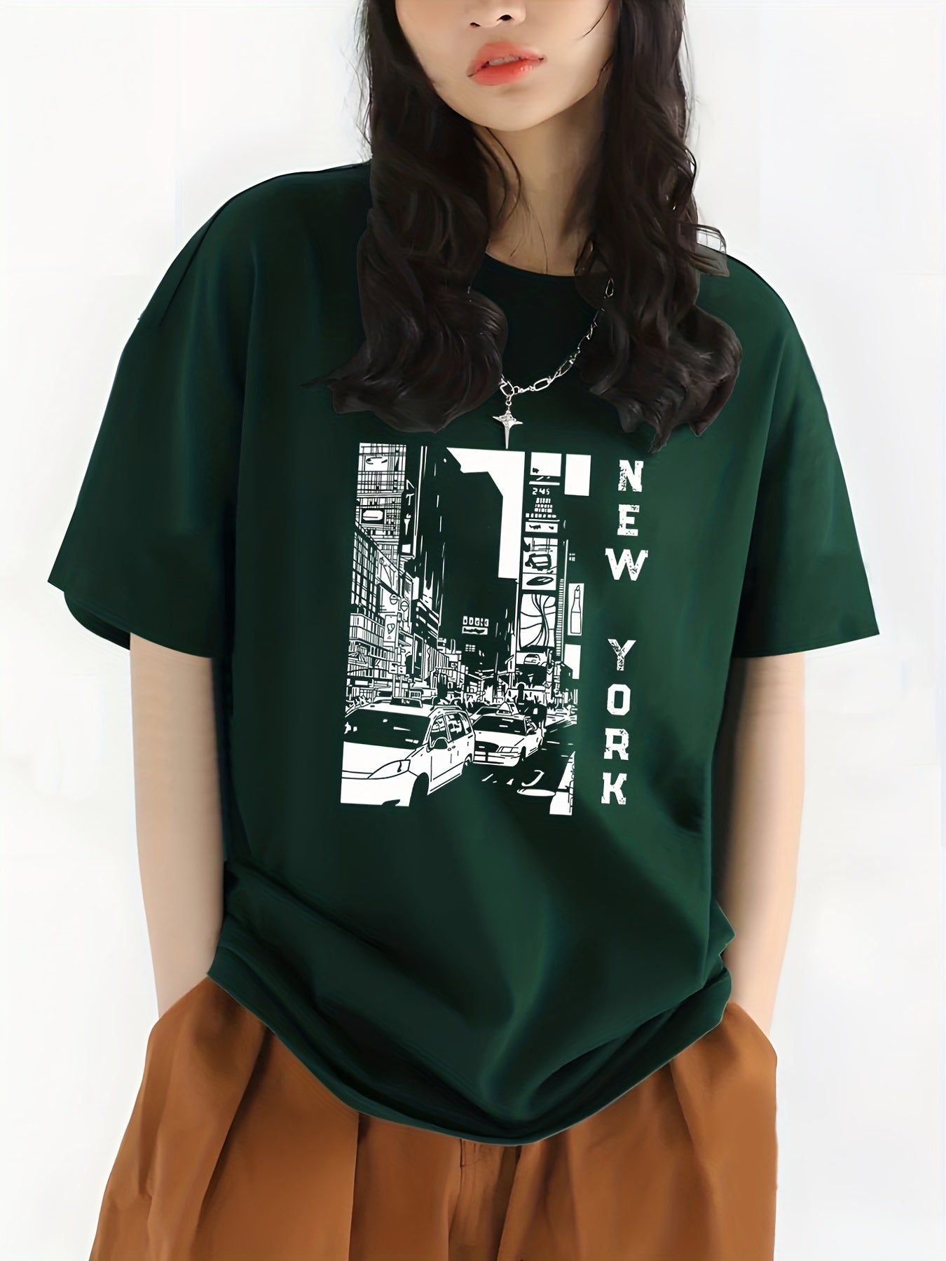 City View & York Letter Print Crew Neck Casual T Shirt
