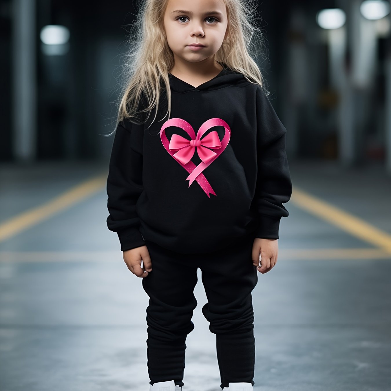 OERYUI Kids Breathable Activewear Set Heart Bow Print Hoodies Pants Set