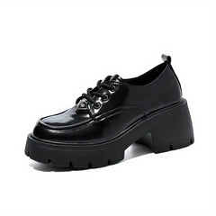 Women's Chunky Heel Oxford Shoes Closed Toe Lace Up Comfortable Walking Shoes