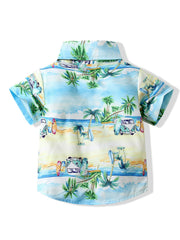 Boys Coconut Tree Button Down Shirt Tops for Summer