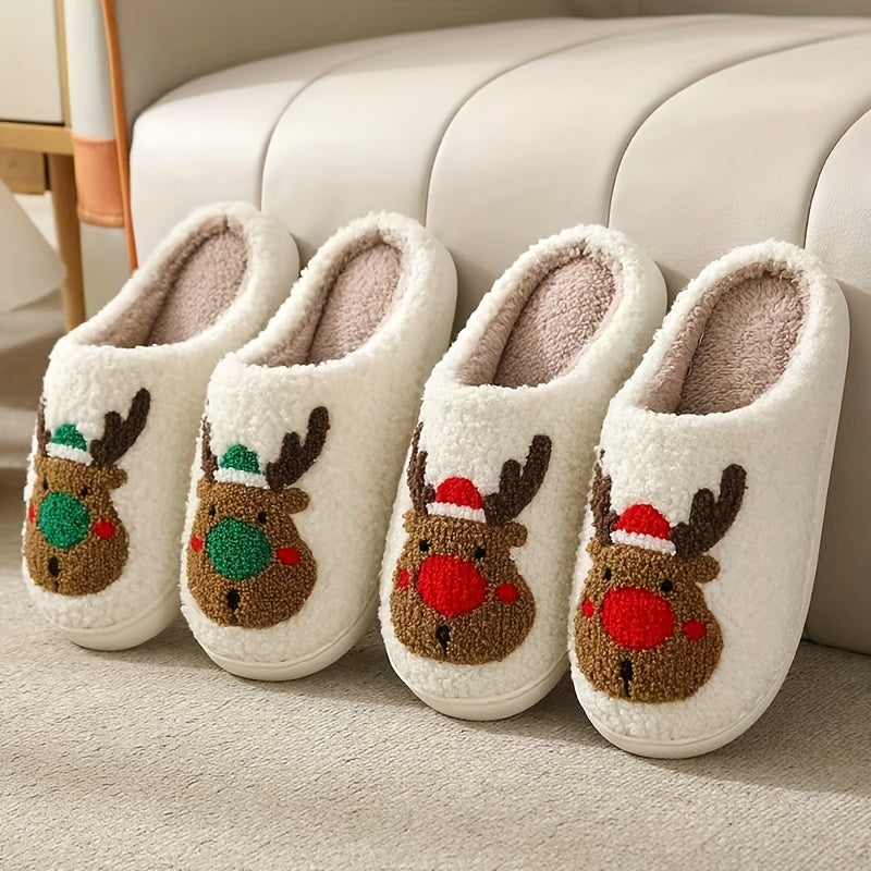 Christmas Elk Plush Slippers Cozy Indoor Shoes Women's Footwear