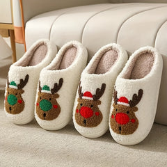Christmas Elk Plush Slippers Cozy Indoor Shoes Women's Footwear