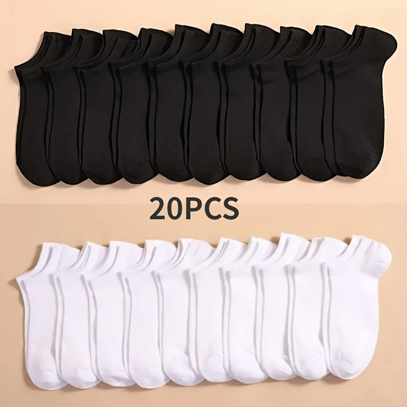 20 Pairs Casual Ankle Socks Anti-Odor Sweat-Absorbing Low Cut Socks
