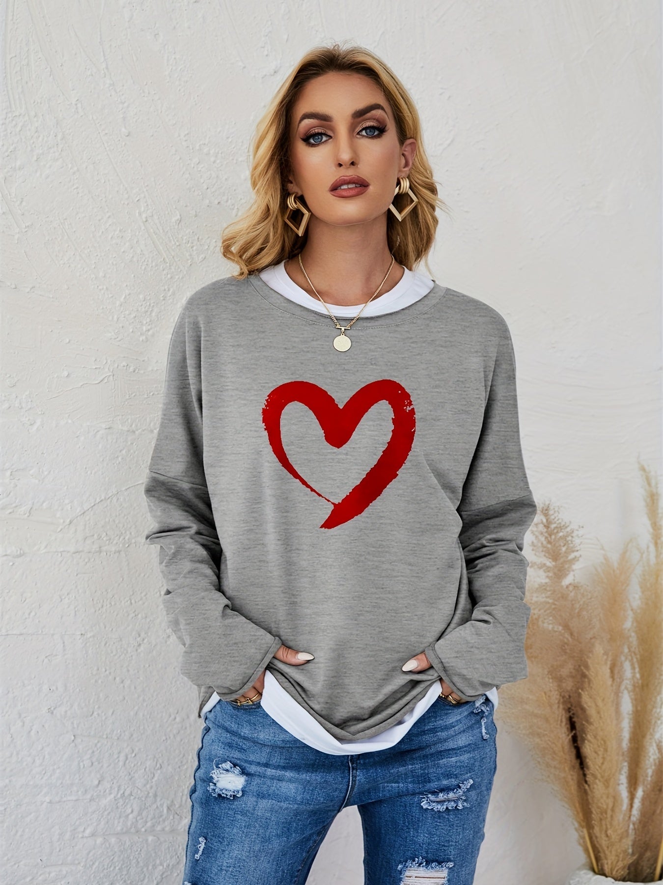 Smiling Face Heart Long Sleeve Top Women's Athleisure