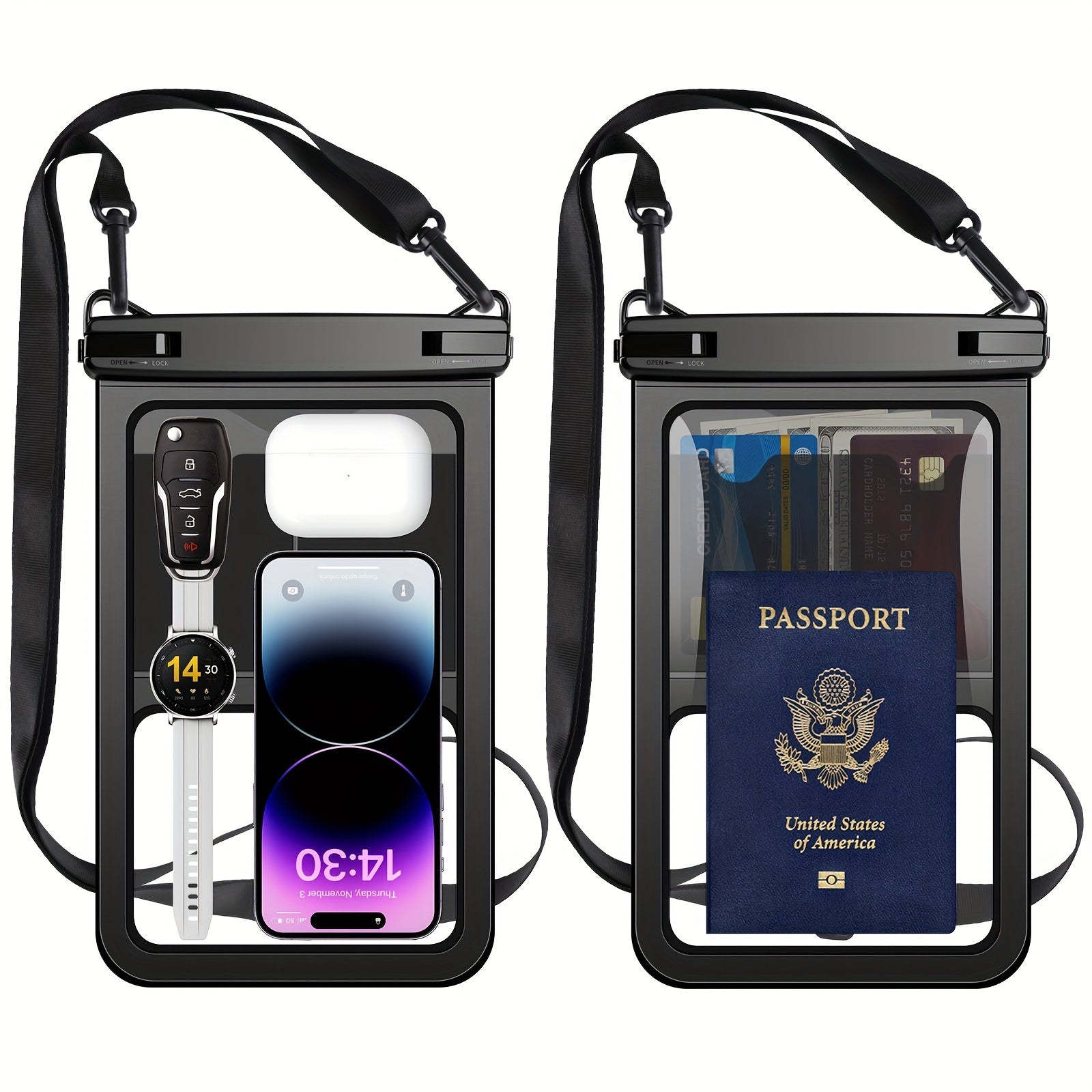 2pc 26 Waterproof Phone Pouch IPX8, iPhone 15 14 13 Pro Max, Galaxy S23 Ultra
