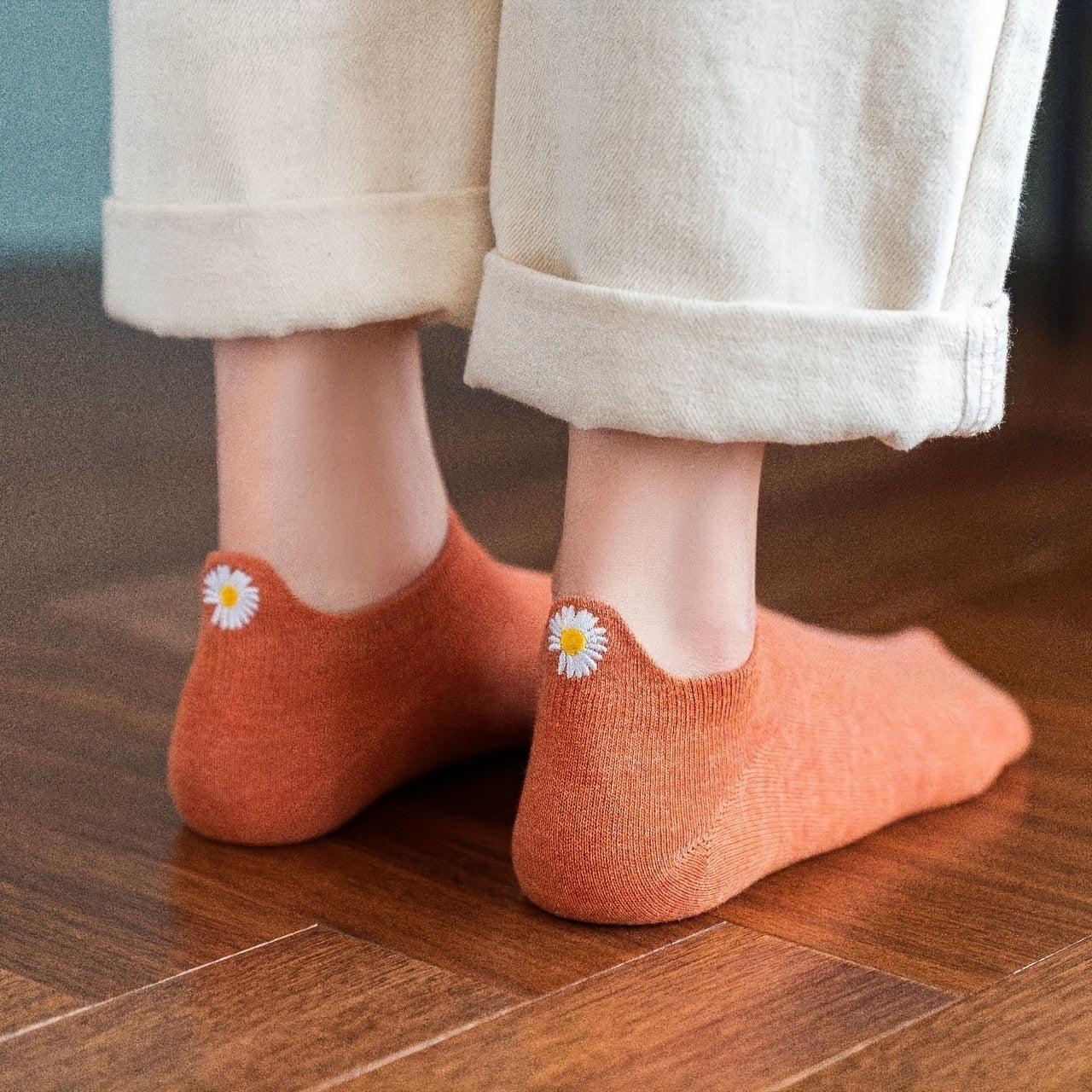 10 Pairs Floral Embroidery Ankle Socks Soft Lightweight Women's Stockings
