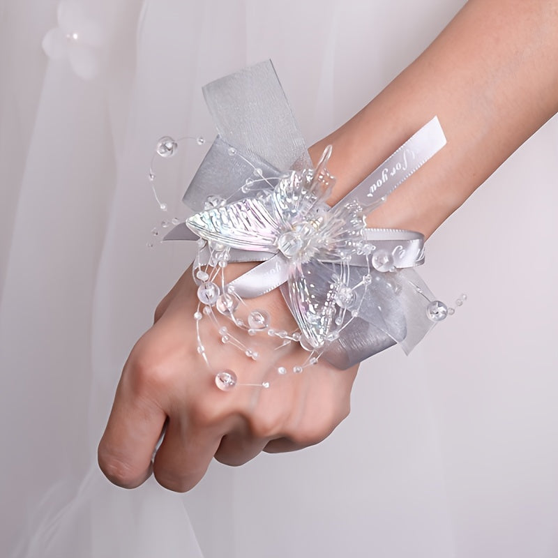 Pearl Flower Bridal Bracelet Bridesmaid Wedding Butterfly Crystal Bracelet