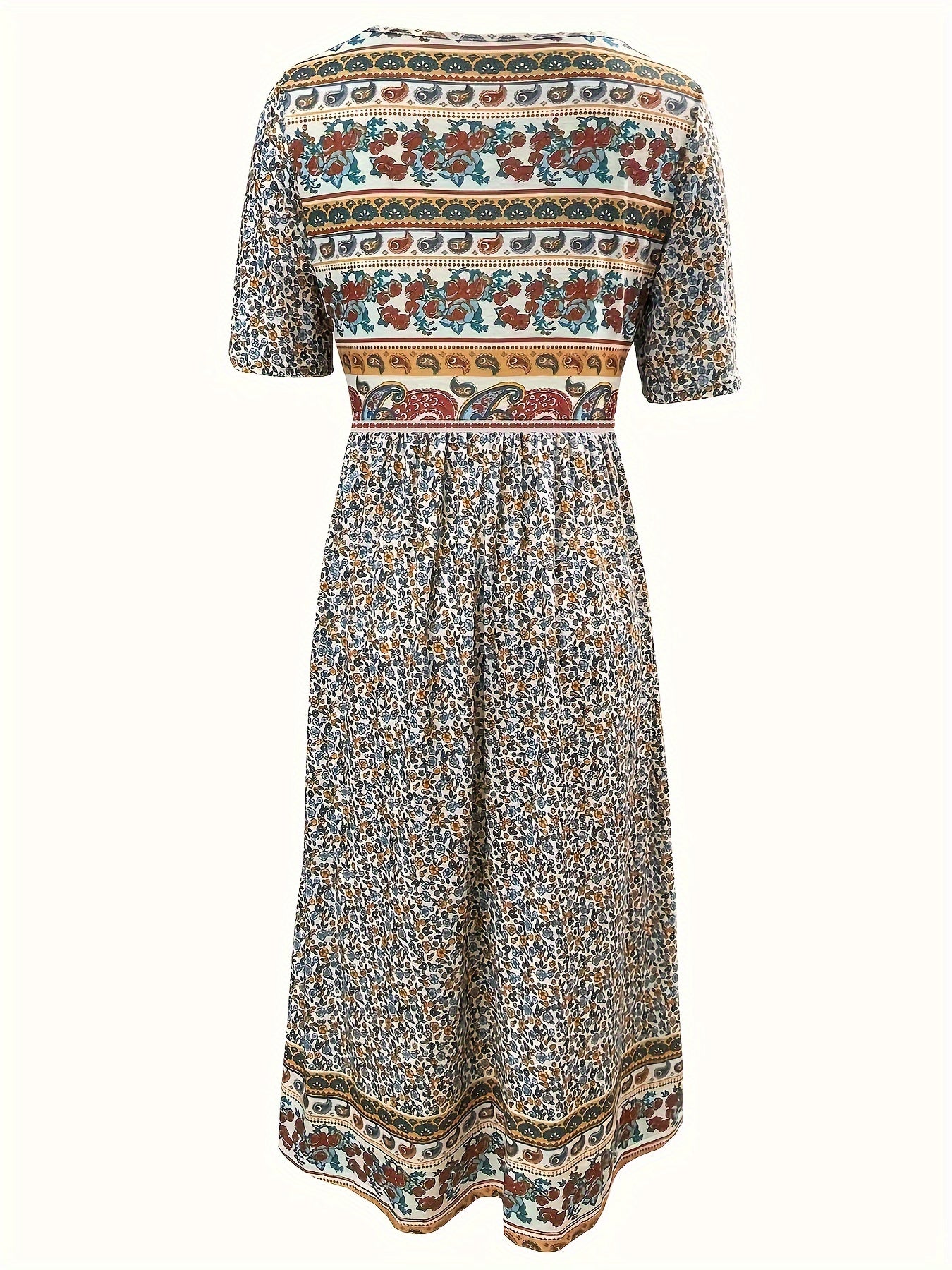 Boho Floral Print Ruched Dress with Pockets