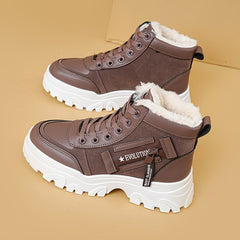 Women's Winter Plush High Top Sneakers Lace Up Thick Platform Boots
