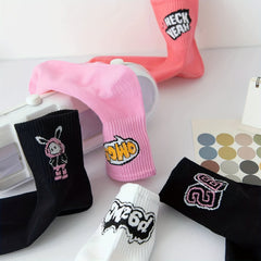 5 Pairs Letter Print Socks - Comfy & Breathable Stockings