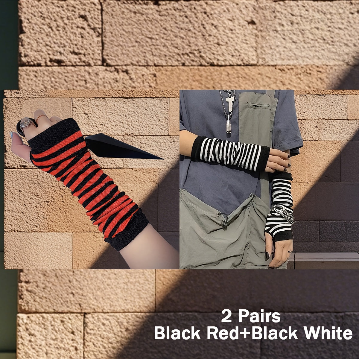 2 Pairs Unisex Long Arm Sleeves Fingerless Gloves for Warmth & Sun Protection