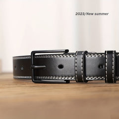 Square Buckle Leather Belt Casual Vintage Jeans Belt For Men
