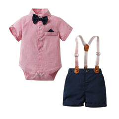 Baby Boys Striped Onesie & Suspender Shorts Set