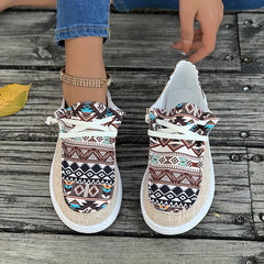 Geometric Print Flat Shoes Retro Slip On Casual Lightweight Soft Walking Shoes