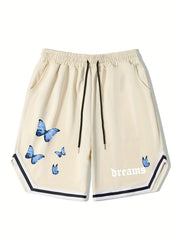Butterfly Stripe Comfy Shorts Men's Casual Elastic Waist Drawstring Shorts
