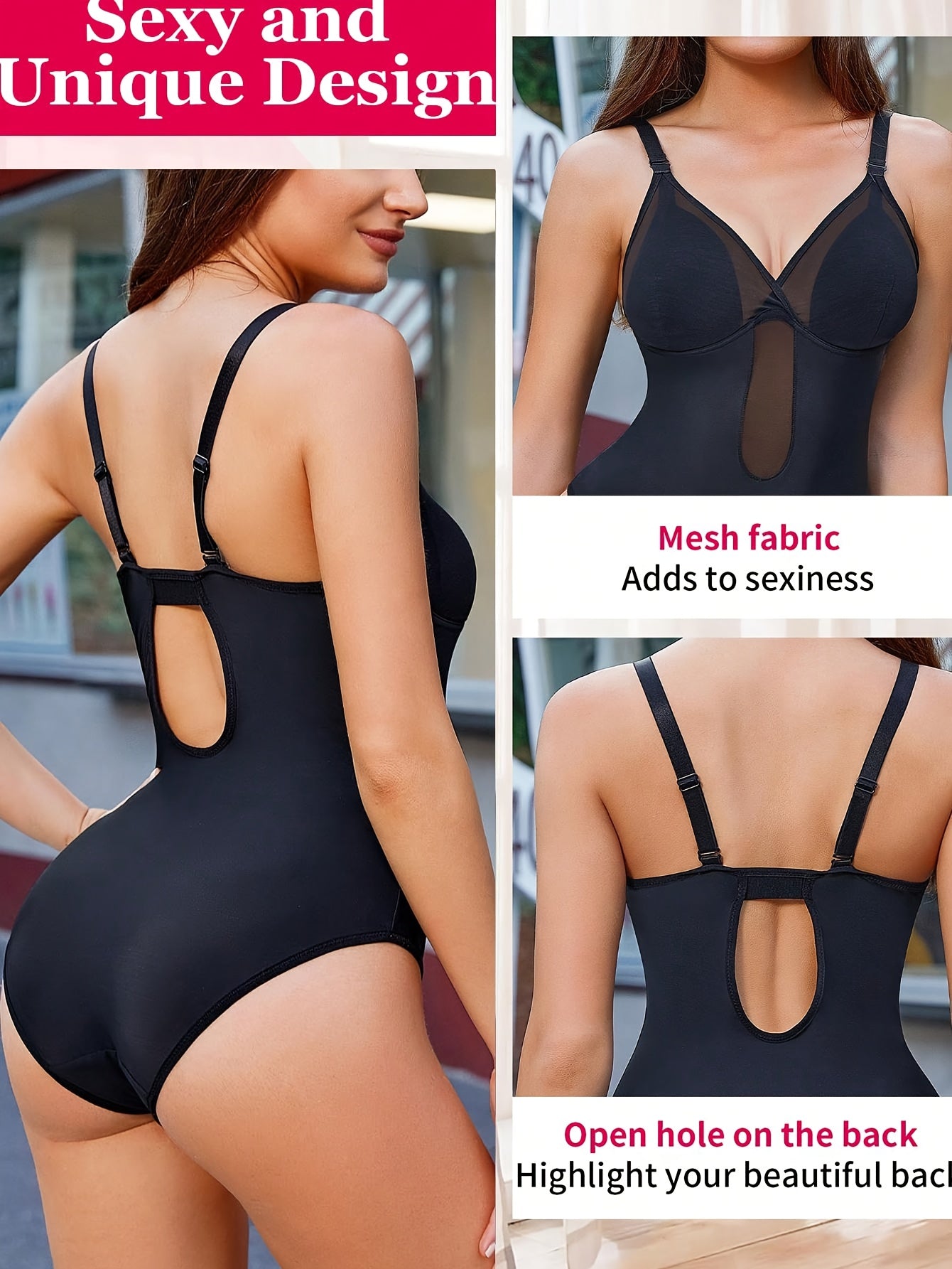 Women's Mesh Slimmer Bodysuit V-Neck Tummy Control Body Shaper
