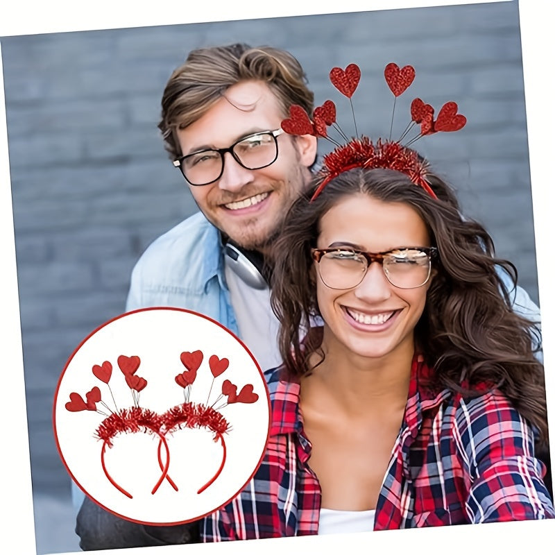 2pcs Heart Sequin Holiday Headbands Pom Pom Plastic Headband