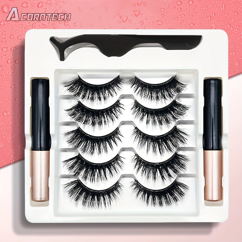5 Pairs Magnetic False Eyelashes Set Liquid Eyeliner And Tweezers