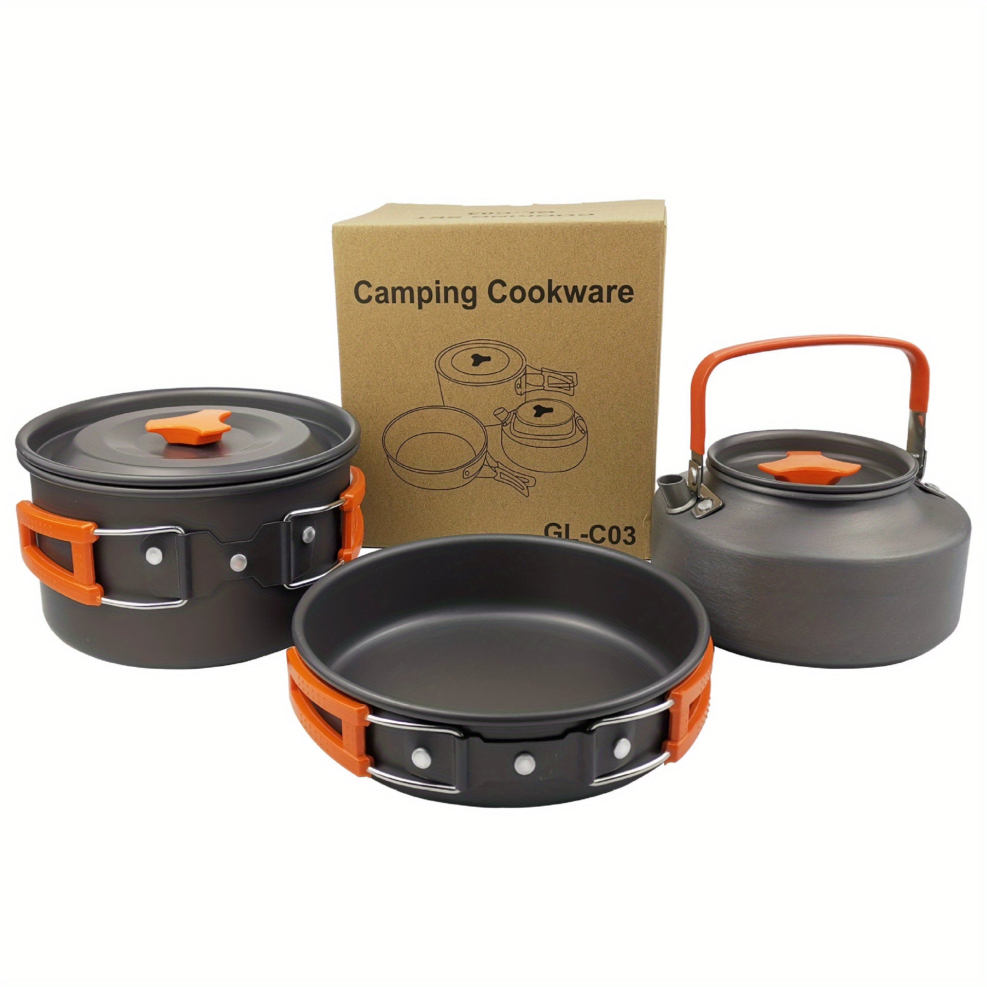 3pcs Cookware Set Camping Pots Pans Outdoor Plates Tableware
