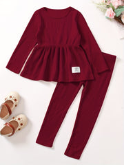 Girl's 2 Piece Outfits Long Sleeve Peplum Tops And Leggings Pants Set
