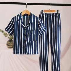 2pcs Toddler Girls PJ Set Casual Collar Sleeve Pants Pajama Set