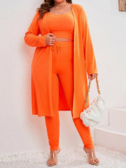 Ribbed Crop Top & Tie Leggings & Cardigan Set