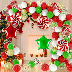107pcs Christmas Balloons Garland Arch Kit - Red Green Golden Confetti Balloons