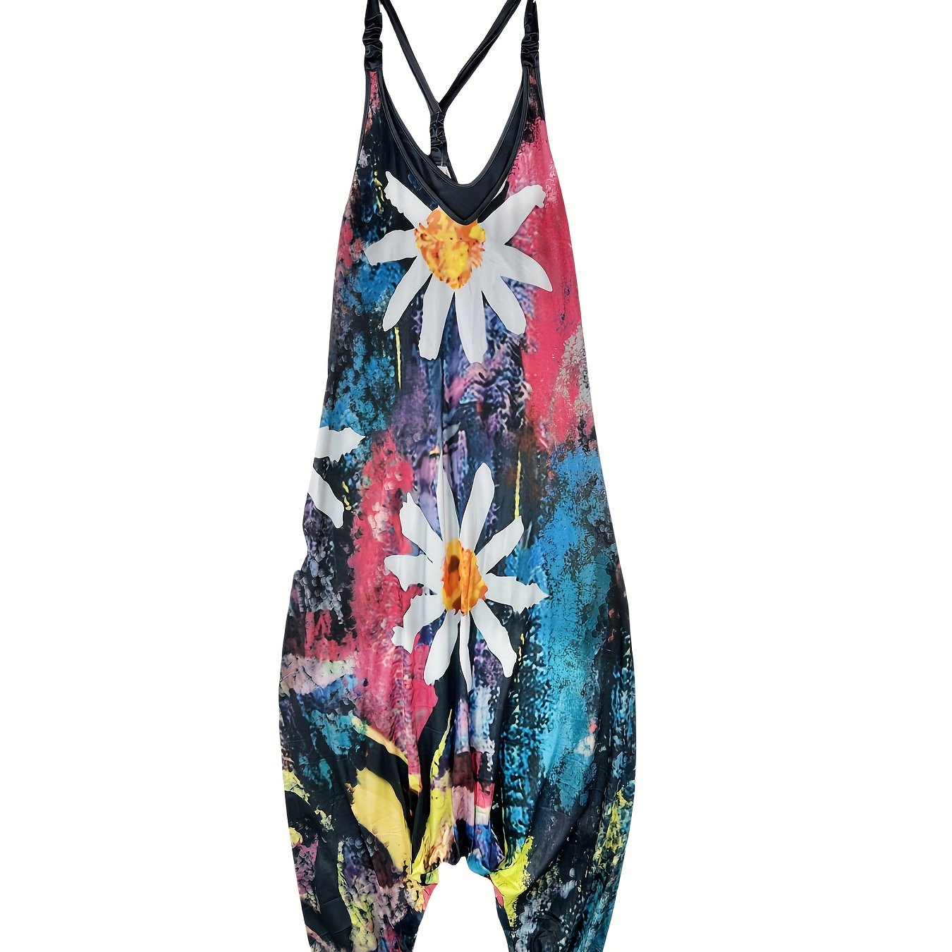 Casual Jumpsuit Women's Plus Floral Print V Neck Harem Jumpsuit