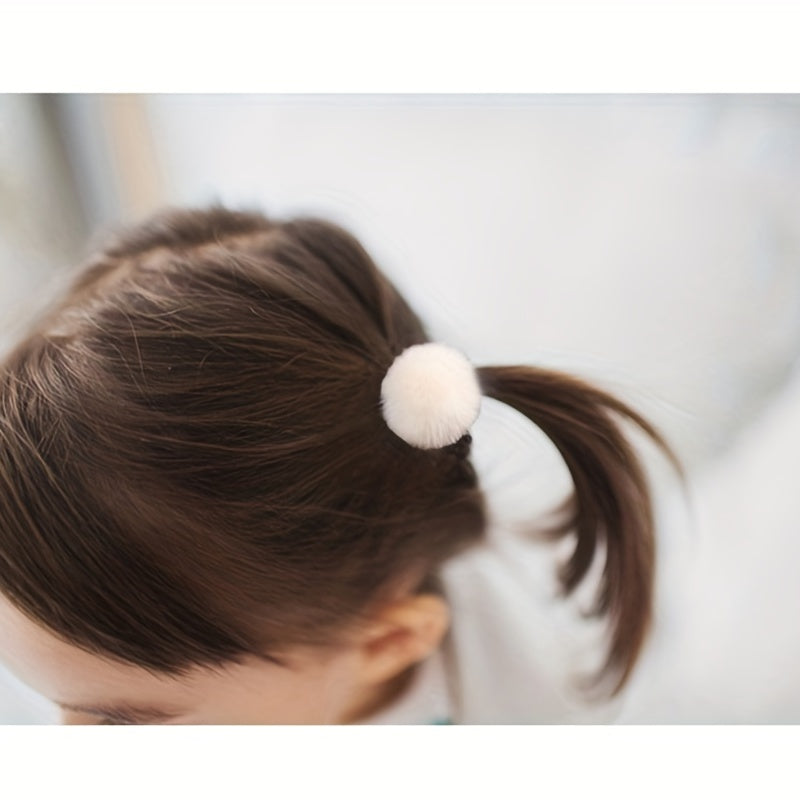 12pcs Colorful Plush Ball Hair Bands for Kids Girls Ponytail Headwear